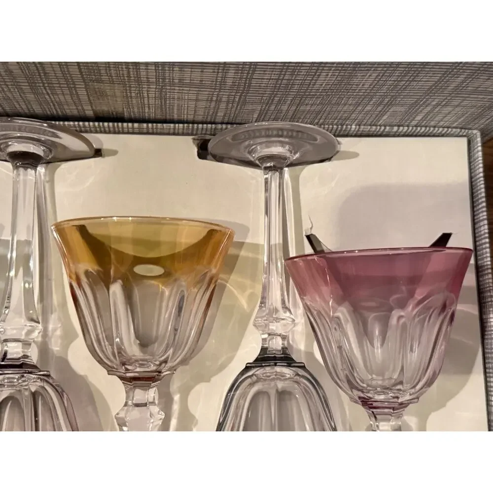 🍷 Cristal d’Arques France Colored Wine Glass Set of 6 Vintage 7” Boxed